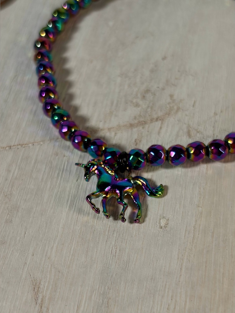 Rainbow Hematite Unicorn Beaded Bracelet - Picture 9 of 12